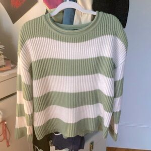 Oversized Cozy Sage & White Striped Sweater